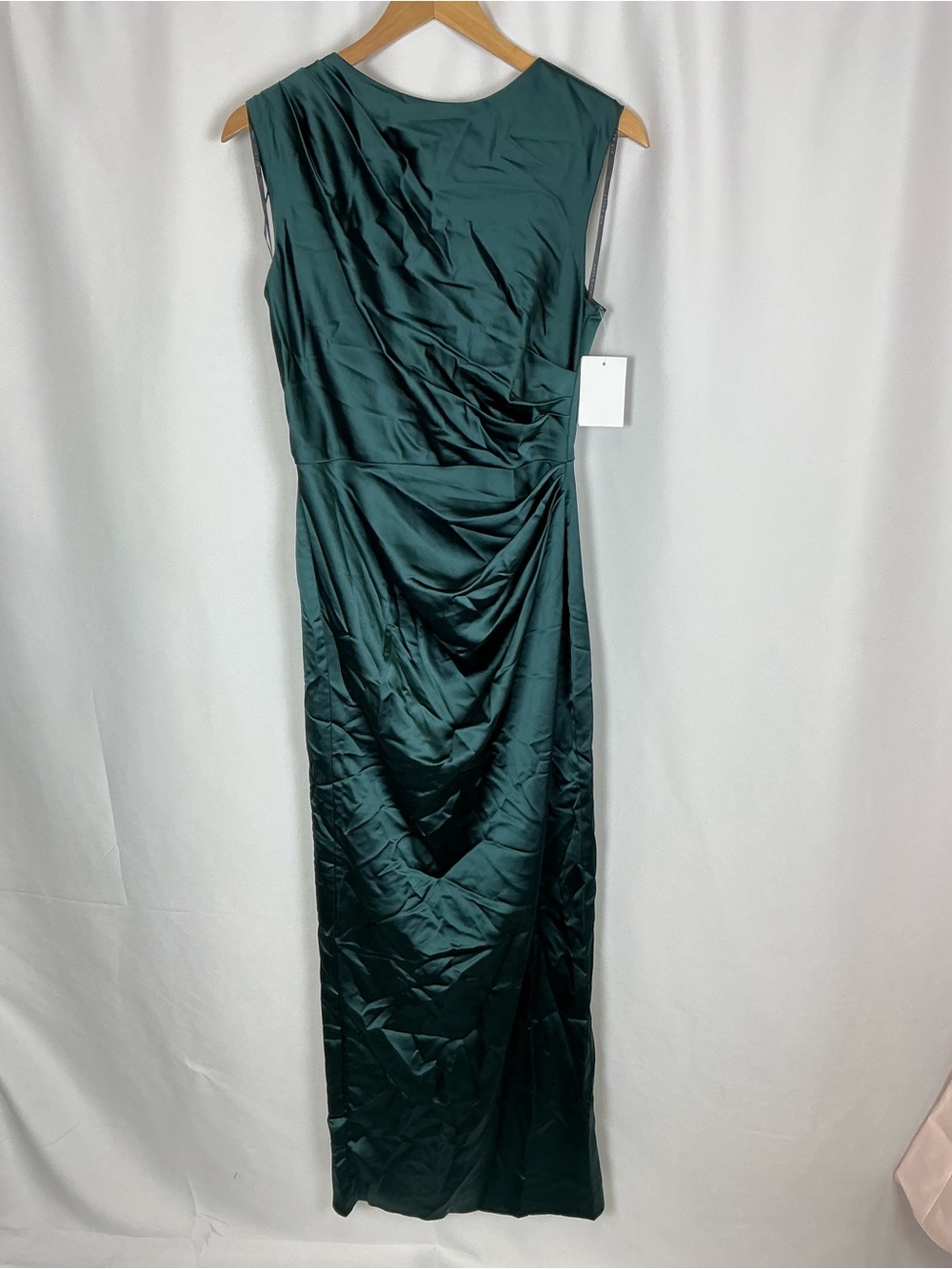 After Six Deep Evergreen Satin High Neck Cap Sleeve Maxi Dress - Picture 2 of 8
